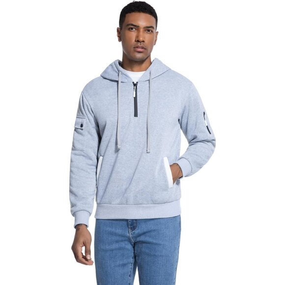 Men's Hoodies Casual Pullover Hooded Sweatshirt Long Sleeve Quarter Zip Hoody To - Picture 5 of 7
